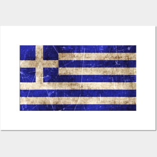 Vintage Aged and Scratched Greek Flag Posters and Art